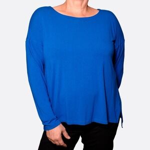 Eileen Fisher Royal Blue Heavyweight Jersey Boxy Boat Neck Top Plus Size L 1X